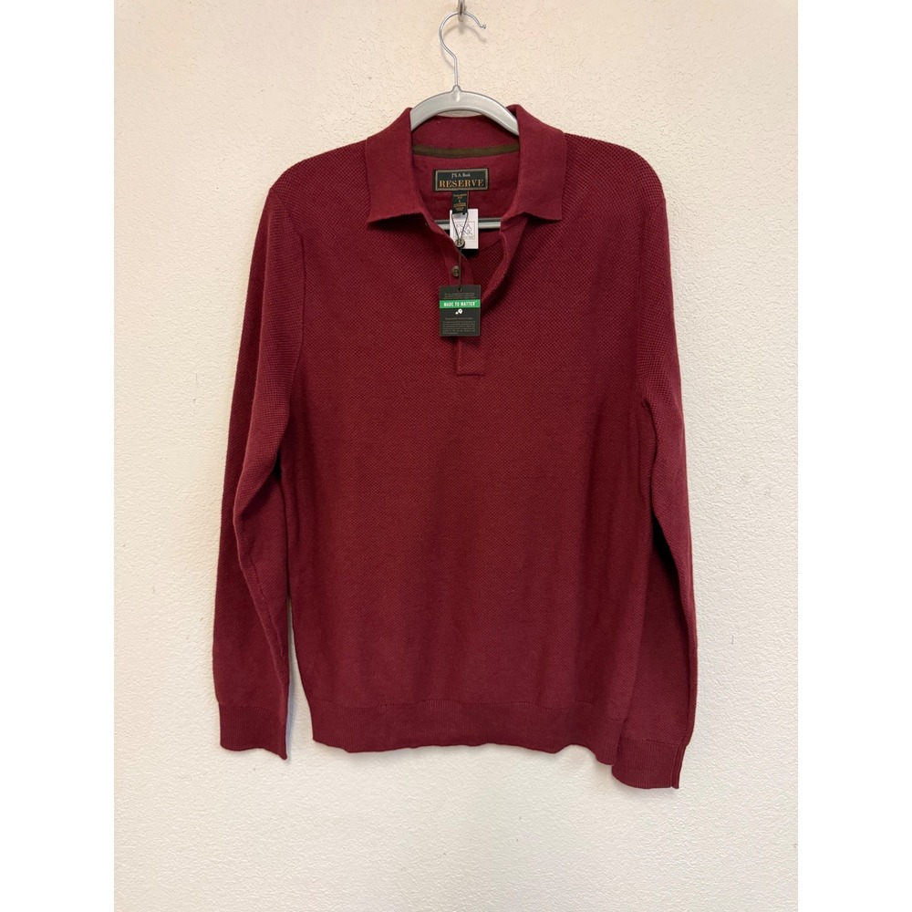 Jos A Bank Reserve Men's Large Burgundy Cotton Cashmere Polo Sweater NWT